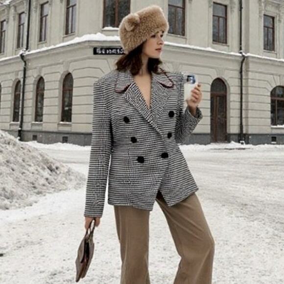 Vintage Ann Taylor Blazer Jacket Made in USA Size 8 Harlequin Diamond Print - Picture 1 of 14